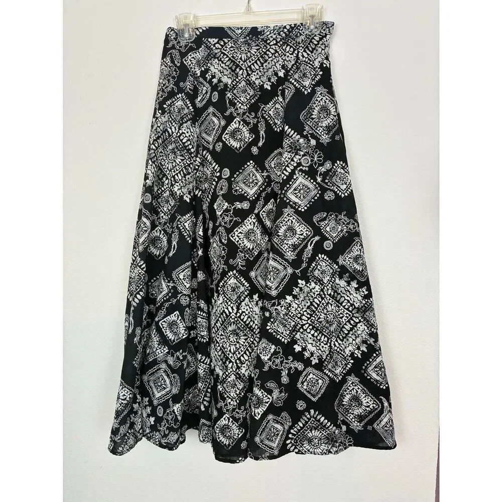 Coldwater Creek Black & White Printed A-Line Maxi Skirt